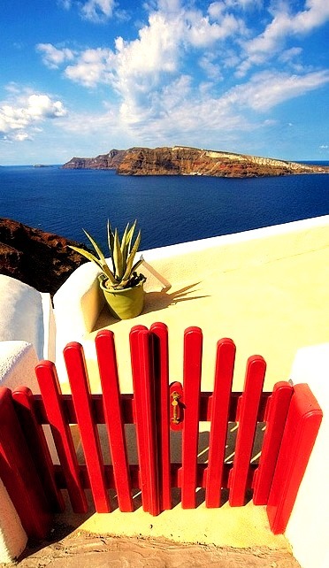 Red Gate, Blue Water, Santorini, Greece